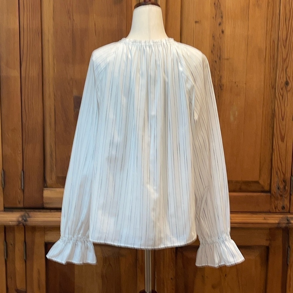 J. Crew Peasant Tulip Cuff Tie Waist Button down Blouse Sz. L - Picture 3 of 16